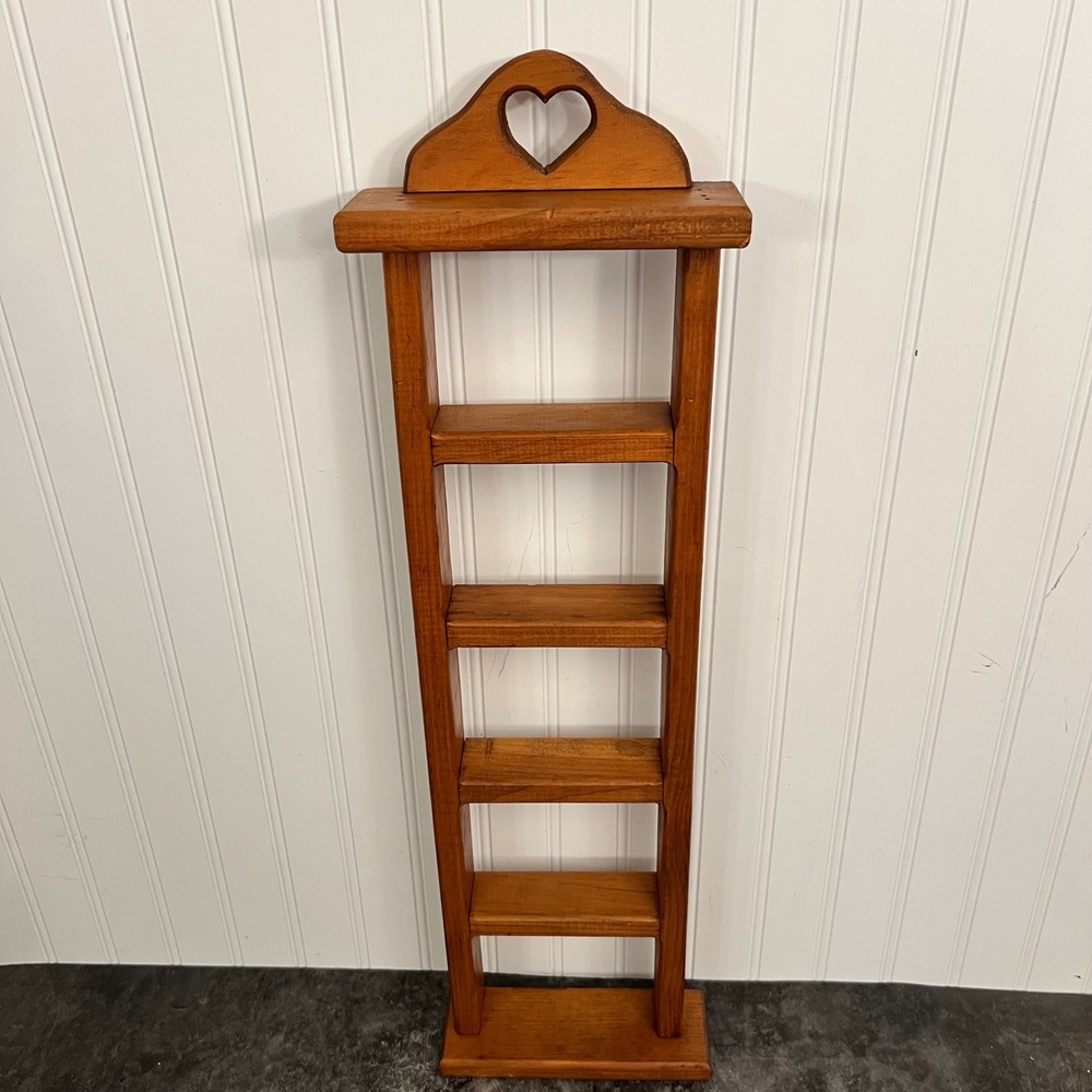 Vintage Brown Wooden Trinket Shelf Heart Cutout | Cottage